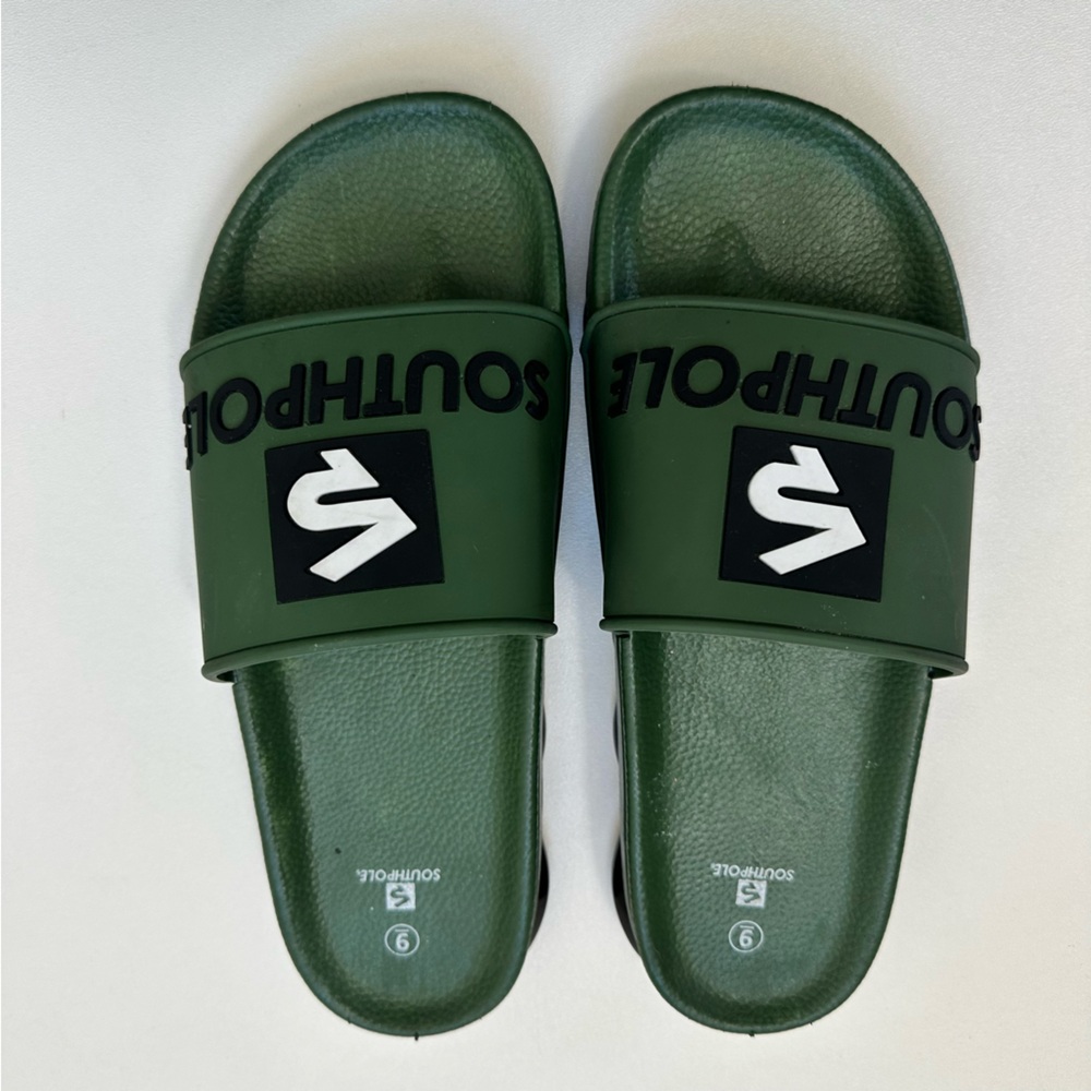 South Pole Army Green Logo Slip In Slide Sandals  Vacation Beach Mens Size 9